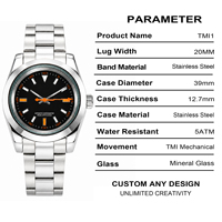 Reloj mecánico con cronómetro automático para hombre, de acero inoxidable plateado, negro, naranja, esfera luminosa, zafiro sintético, 20mm