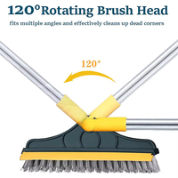 Balai grattoir rotatif 3 en 1 à long manche Brosse de lavage de vitres Raclette Brosse à récurer les sols Mise à niveau-Matériau plastique durable