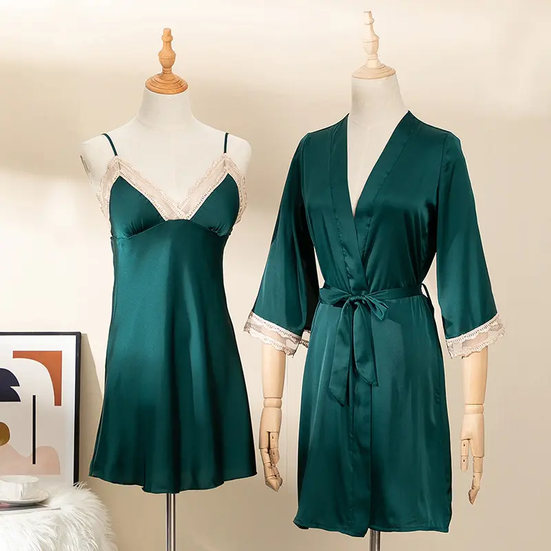 New women's pajamas, summer thin satin pajamas, two piece pajama dress set with chest cushion and suspender skirt set