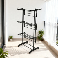 Séchoir à linge pliable à quatre étages en métal, multifonctionnel, sur pied, mobile, rangement vertical pour vêtements, séchoir à linge vertical
