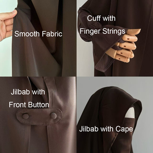 Jilbab Cape One Piece Nida con cuerda para el dedo y botón frontal Ropa islámica Mujeres musulmanas Ramadán Eid Oración con capucha Jilbab - Product Image 3