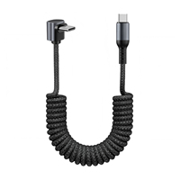 Câble Type-C enroulé à 90 degrés, tressé en nylon extensible, charge rapide 5A, longueur 1,5 m pour iOS et téléphones mobiles, utilisation en voiture