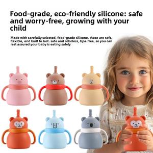 Gobelet à eau en silicone pour bébé avec logo personnalisé, sans BPA, à double poignée, grande capacité, motif animal de dessin animé, pour boire, manger et apprendre - Product Image 2