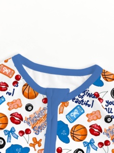 Miozing 	 Tutina per Neonati con Stampa Basket 100% Bambù Verde <span class=keywords><strong>Abbigliamento</strong></span> per Bambini con Motivo Personalizzato Vendita all'Ingrosso - Product Image 5