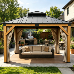 Grand gazebo d'extérieur en cèdre avec toit rigide résistant aux intempéries, rideaux d'intimité inclus - Product Image 2