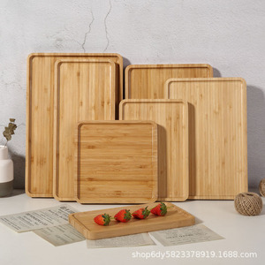 Plateaux de service en bambou carrés, assiettes en bois naturel pour fruits, pain, rangement de cuisine, écologiques, style simple - Product Image 1