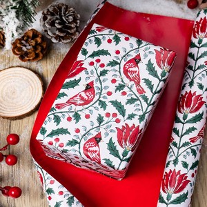 Christmas Cardinal Birds and Floral <b>Pattern</b> Gift Wrapping <b>Paper</b> Double-Sided Art <b>Paper</b> for Holiday Packaging - Product Image 2