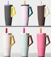 Gobelet isotherme en acier inoxydable de 40 oz avec logo personnalisé, poignée, couvercle anti-poussière amovible avec paille, isolation sous vide, pour voiture et voyage