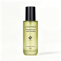 Ensemble de flacons de luxe en verre givré vert herbe pour soins de la peau, pots de crème visage vides, flacons de lotion, compte-gouttes d'huile essentielle, emballage cosmétique