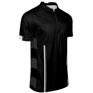 Men Black <b>Soccer</b> Jersey Short Sleeve Zipper Collar Moisture Wicking Polyester Athletic Shirt with Pockets and Sublimated Print - Product Image 1
