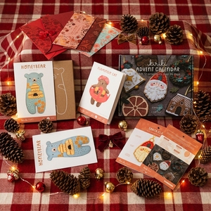 Cartes de vœux vintage haut de gamme personnalisées pour Noël, anniversaire, fêtes, avec boîtes d'enveloppes cadeaux assorties - Product Image 5