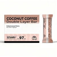 Barre protéinée au lait de coco avec 5 protéines végétales, pépites de biscuits, lait de coco, chocolat blanc, graines de chia, marque privée