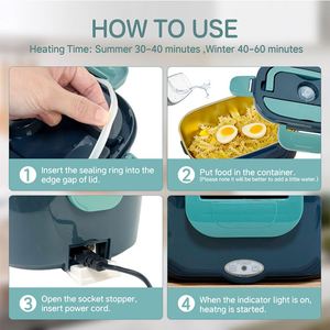 กล่องข้าวไฟฟ้าราคาถูก ขายส่ง 110V/220V กล่องอุ่นอาหารแบบพกพา ป้องกันการรั่วซึม 2 in 1 สำหรับใช้ในรถยนต์และที่บ้าน - Product Image 2
