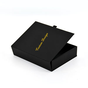 定制徽标印刷豪华纸包装磁性闭合黑色书形纸板礼品盒带侧带提手 - Product Image 5