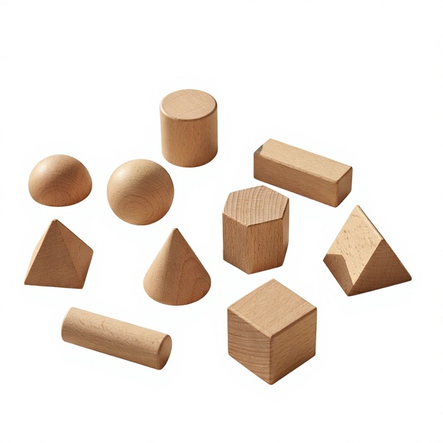 Montessori Wooden Geometric Shapes Blocks Set 3D Solid Geometry Educational Toy for Toddlers Early Learning Cotton Storage Bag