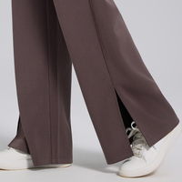Pantalones de chándal de moda casual con logotipo personalizado, de tela modal, para mujer, de cintura alta, pierna ancha y corte recto.