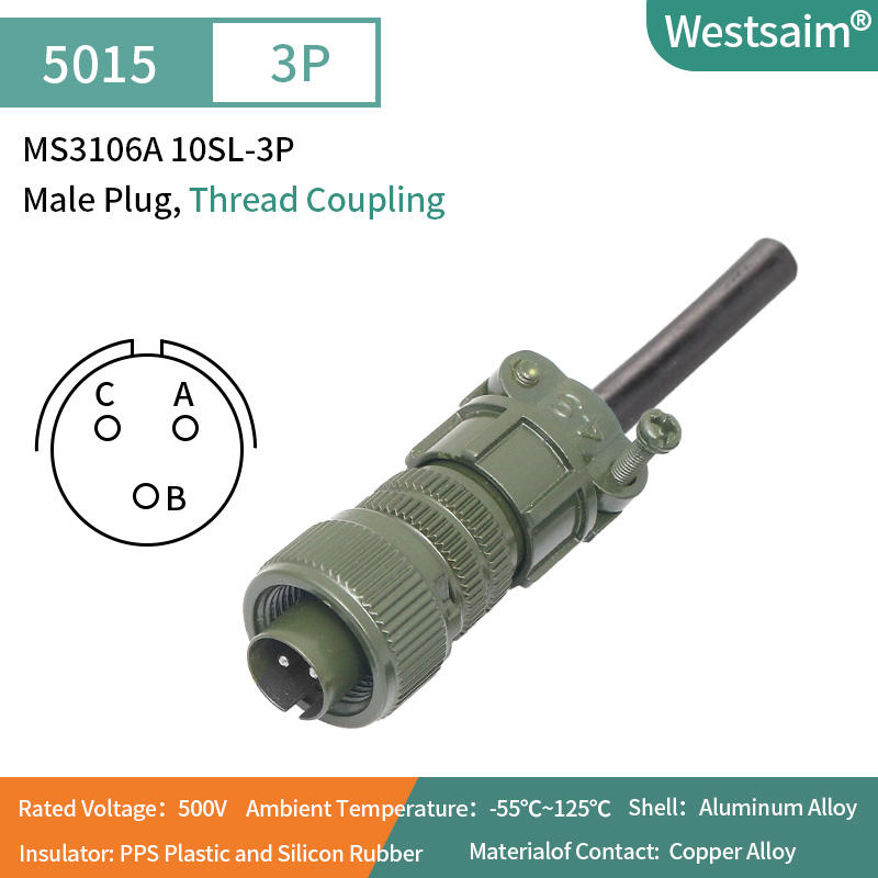 ปลั๊กตรง MS3106A-10SL-3P, ตัวผู้