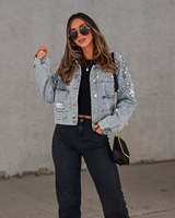 Automne femmes mode industrie lourde clou perle broderie bouton Denim veste lâche Style rétro Denim veste