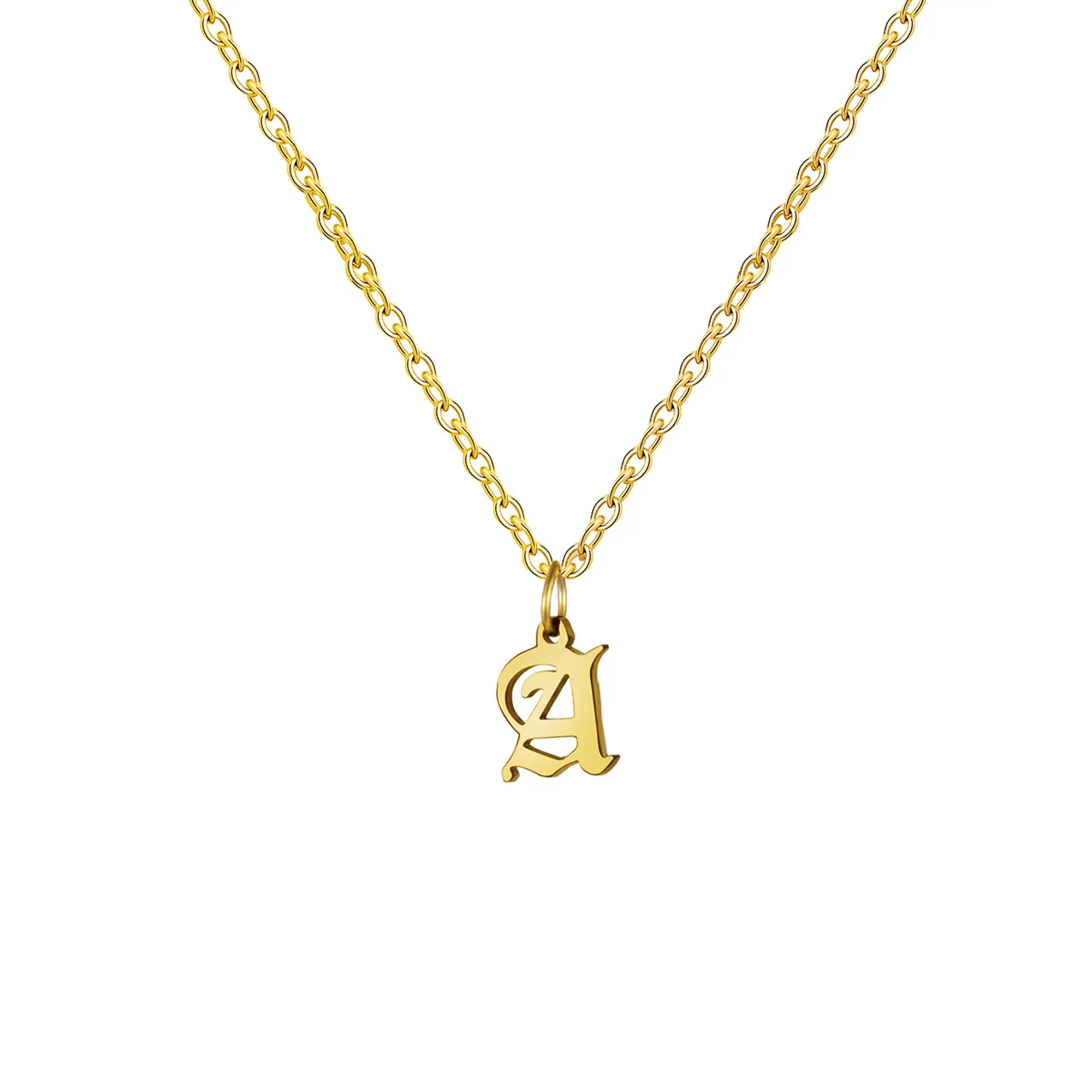 old english font initial Stainless Steel letter pendant 18K Gold Necklace for Women Girls