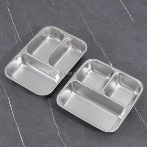 Assiette creuse en acier inoxydable 201, assiette à riz divisée, boîte à lunch pour la maternelle, couleur unie, design moderne <span class=keywords><strong>et</strong></span> simple - Product Image 2