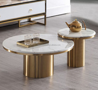 Table basse en marbre ronde, de style italien, pieds en acier inoxydable, table basse