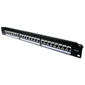 1U 19 pulgadas ICC 24 puertos UTP CAT6A Panel de conexión en blanco Keystone Jack RJ45 Aleación de zinc Cable trasero Barra de cordones Servidor Rack Gabinete