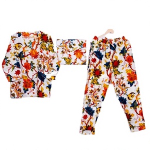 100% Cotton Women Floral Pajama Set <b>Three</b> <b>Quarter</b> Sleeve V-neck Elastic Waist Soft Quick Dry Breathable All Season Casual - Product Image 1