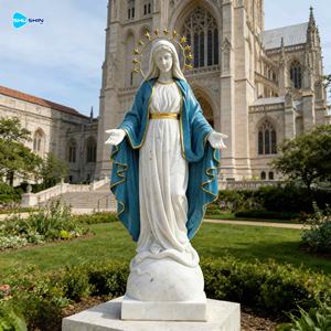 Estatua de la Virgen María de la Gracia, de mármol blanco natural, para exteriores, con manos extendidas. - Product Image 2