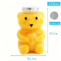 Bouteilles de thé au lait jetables en PET transparentes en forme de petit ours de 350 ml et 500 ml avec couvercle en aluminium et bouchon à vis pour café