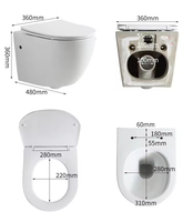 YF 2026 Ensemble WC suspendu moderne sans bride, avec réservoir encastré, siège à fermeture douce, 360° °   WC à économie d'eau avec chasse d'eau