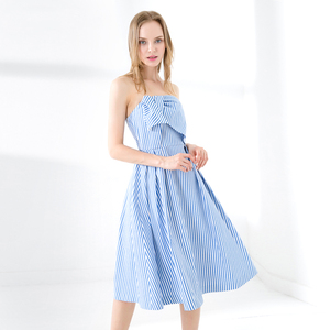 OEM 2019 verano Sexy hombro <span class=keywords><strong>Boutique</strong></span> Sexy lazo azul a rayas vestidos ropa de mujer vestido de fiesta - Product Image 1