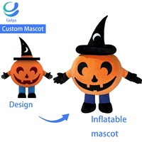 Costume de mascotte gonflable en peluche personnalisé en forme de citrouille avec chapeau de sorcière |   Mascotte ambulante d'Halloween pour événements festifs
