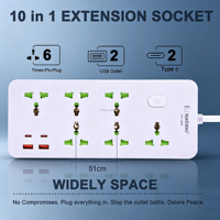 Prise d'extension UE multiprise 6 voies 3x1mm câble 2 mètres de câble d'extension multiprise avec interrupteur et protection contre les surtensions