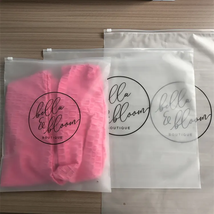 2022 Wholesales Custom Printed Frosted Plastic Zipper Bag Transparent Plastic Packing Zipper Bag With Logo For Clothing