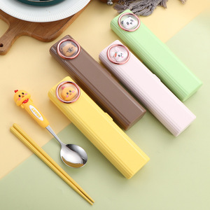 304 Stainless Steel Portable Children's Spoon & Chopsticks Set, Cartoon Student Tableware with <b>Storage</b> Box, Outdoor Travel Kit - Product Image 4