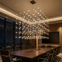 Lustre en métal moderne personnalisé, grille 3D en forme de cube, effet étoilé luxueux pour salle de réunion, lampe suspendue pour hôtel, villa, éclairage