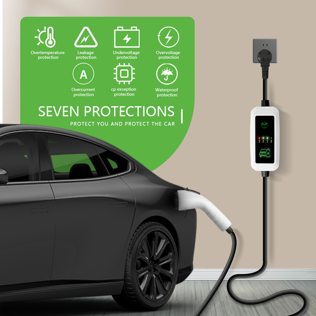 E-mingze Single-Phase Type2 Smart Charger AC EV Portable Charging Station 3.5kW 16A EV Car Charger with EU 13A Plug Connector