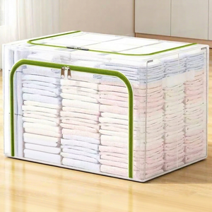 PVC <b>Waterproof</b> <b>Storage</b> <b>Box</b> Green Color Transparent Mesh Design Durable Steel Frame Stackable for Home Use - Product Image 1