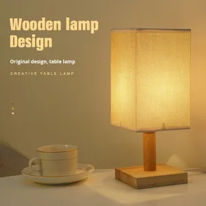 Lampe de <span class=keywords><strong>Chevet</strong></span> LED USB en Bois Massif Style Nordique Moderne avec Abat-jour en Tissu Décoratif pour Chambre à Coucher et Dortoir, Télécommande Simple - Product Image 4