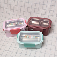 C333 Offres Spéciales Boîte à bento à 3 compartiments Boîte à lunch en acier inoxydable pour micro-ondes Boîte à aliments réutilisable à double couche de dessin animé