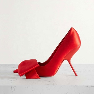 Zapatos de Tacón Alto con Lazo Grande para Mujer, Diseño Personalizado, Tacones Finos y Extraños, Punta en Pico, Seda, Talla 44 - Product Image 3