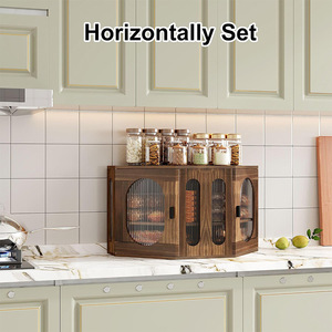 Boîte de rangement à double couche en bambou avec porte en verre, armoire de cuisine pour pâtisseries et pain, couleur marron MBX 14 - Product Image 2