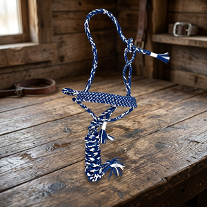 Cuerda para Caballo de Nailon Azul y Blanco Trenzada Ajustable - Product Image 1