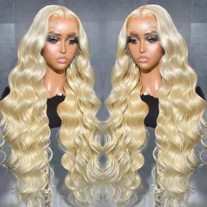 Honey Wig keriting gelombang tubuh rambut manusia pirang murah Wig Frontal Full HD renda untuk bayi 613 HD Wig depan renda dengan rambut bayi