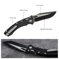 Couteau pliant Bochen à manche en plastique, acier 3Cr13 noir, couteau EDC, couteau de chasse et de survie en plein air, couteau de poche portable