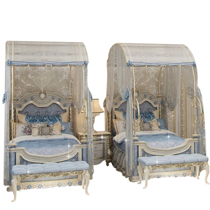 Letti Singoli Lussuosi in Stile Neoclassico, Letti Principessa in Legno Massello per Camere <span class=keywords><strong>da</strong></span> Letto Femminili, Letti Intagliati Blu <span class=keywords><strong>Sogno</strong></span> per Ragazze - Product Image 6