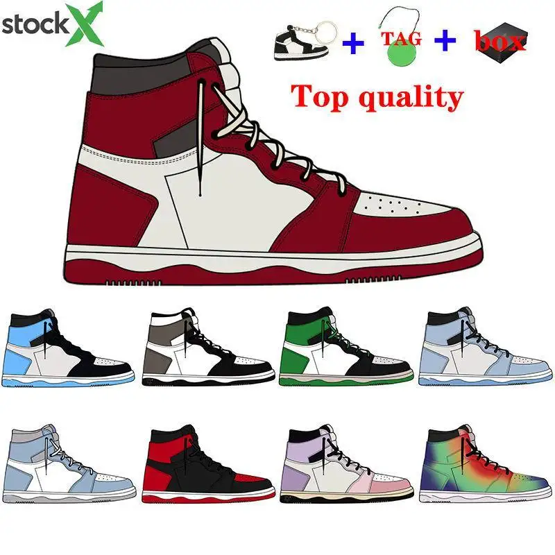 Stokta X 2023 yeni moda Sneakers 1 Retro yüksek OG yıkanmış pembe örümcek adam UNC erkek basket topu ayakkabı