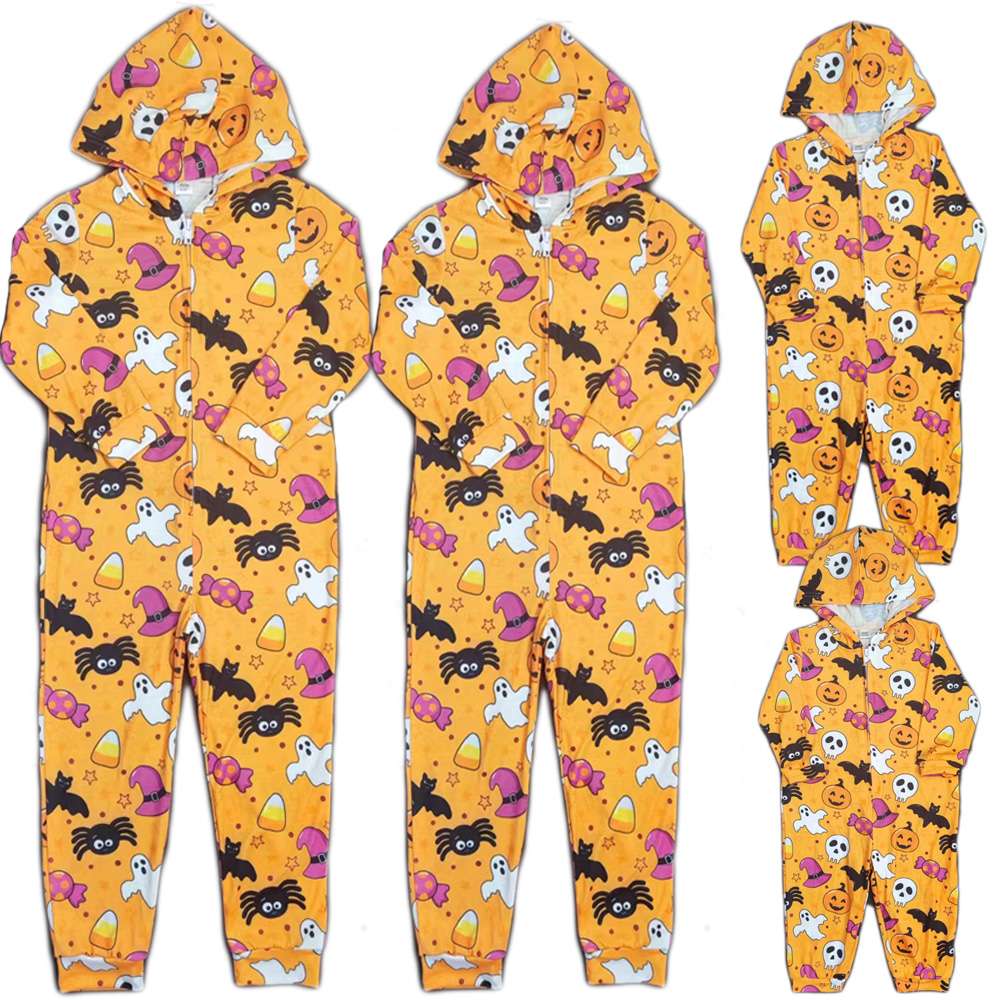 Onesies lengan panjang jatuh untuk pria wanita, set baju tidur Jumpsuit Halloween Onesis keluarga