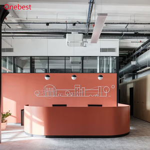 Comptoir d'information rond en pierre orange pour réception et musées - Product Image 1