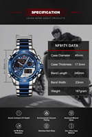 Jam Tangan Pria NAVIFORCE 9171 LCD Quartz Sport Mewah Tahan Air Mesin Jepang Layar Ganda